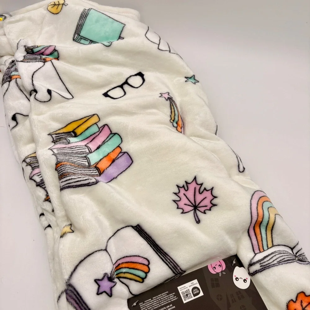 Booville! Halloween Velvet Soft Throw Blanket Ghost Bookworm Rainbow Bibliophile